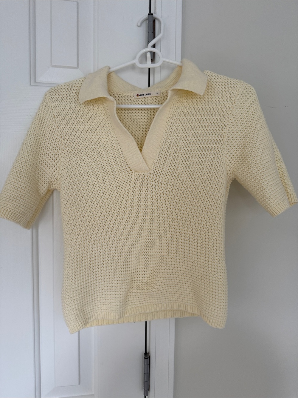 Marine Layer Cream Knit Polo Top